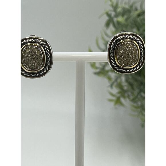 TJ M USA Signed Vintage Square Gold Silver Tone Mixed Metal Runway Clip earring - Picture 2 of 13